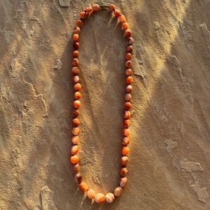 Vintage Carnelian Stone Necklace | Hand-Knotted | Earthy Boho Statement ~ 30”